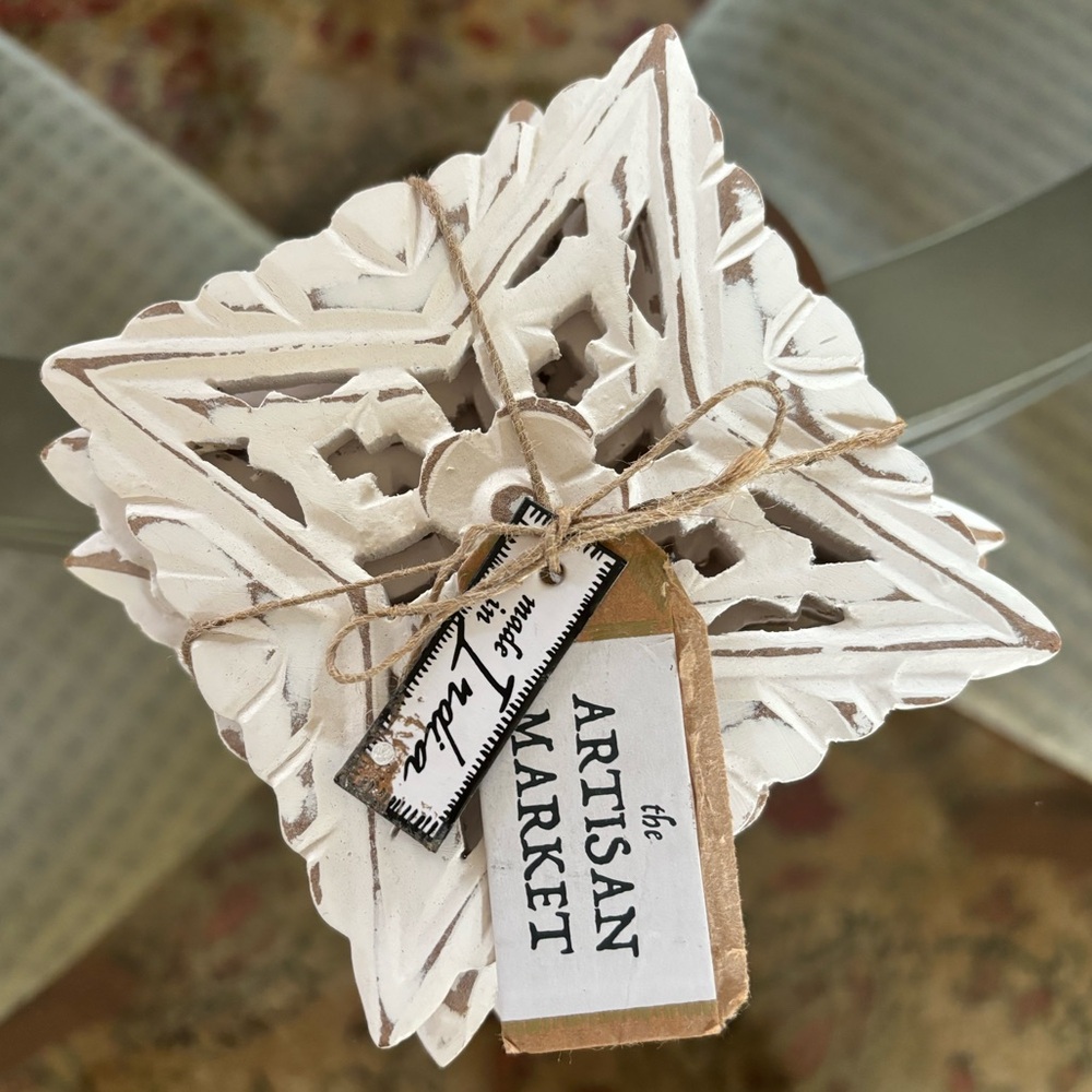The Artisan Market Set of 4 Carved Wood Coasters Ivory